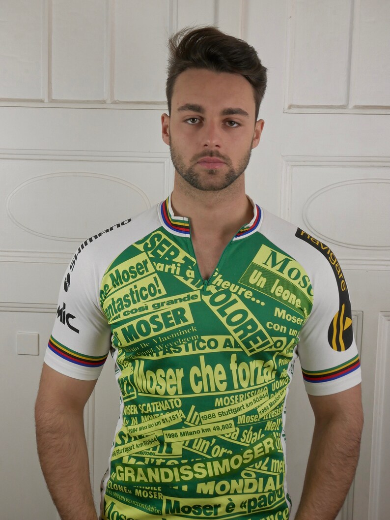 Italian Cycling Jersey 1990s Vintage White Green Yellow Etsy