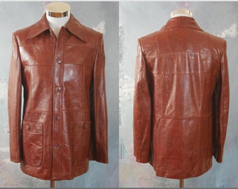 Veste en cuir des années 70, vintage européen Rich Butterscoth Brown avec revers larges, taille 36 US / UK