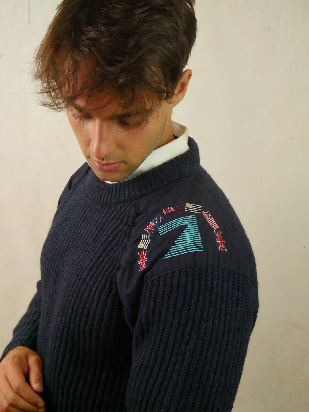 Navy Blue Crew Neck Sweater, British Vintage Military Commando Knit ...