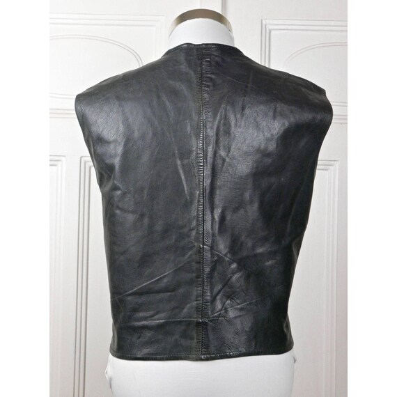 Vintage Leather Vest, 80s Western Style Black Mot… - image 5
