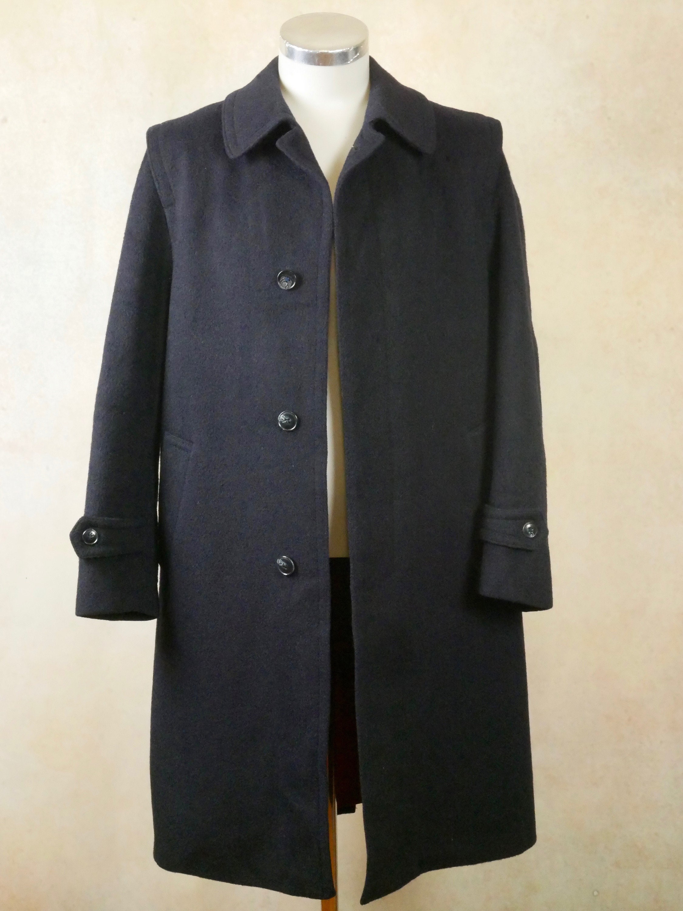 Navy Blue Wool Overcoat 1990s European Vintage Long Winter - Etsy