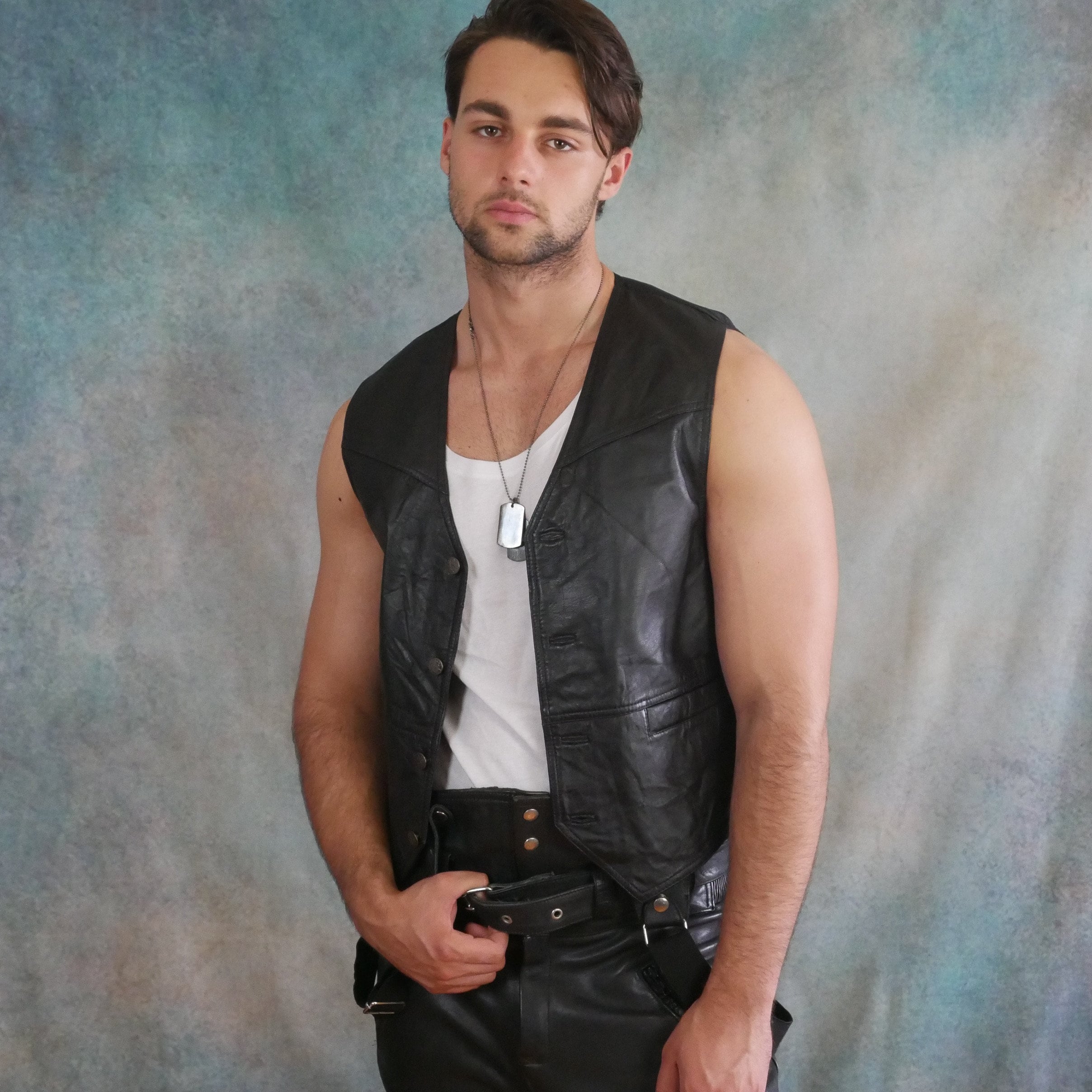 Black Leather Vest, 90s European Vintage, Size Large, 42 to Black Leather Vest, 90s European Vintage, Size Large, 42 to
