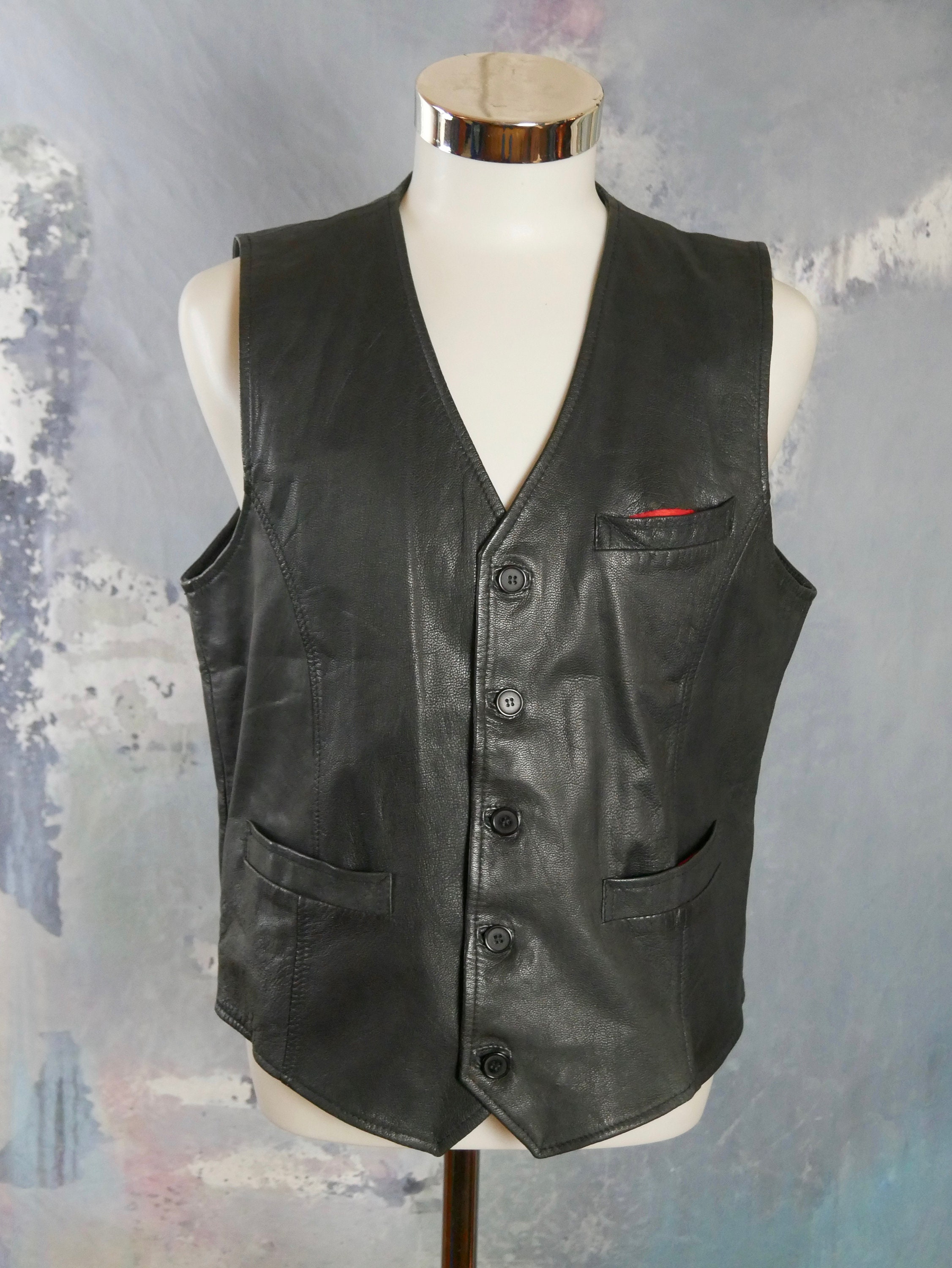 Swedish Vintage Black Leather Vest 1990s Scandinavian | Etsy