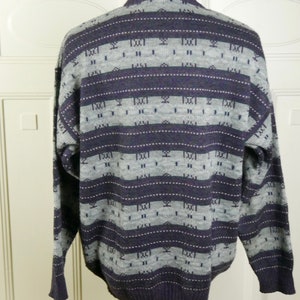 Purple & Gray Striped Sweater, 1990s European Vintage Soft Wool Blend Winter Knit Pullover: Size 42 to 44 US/UK image 6