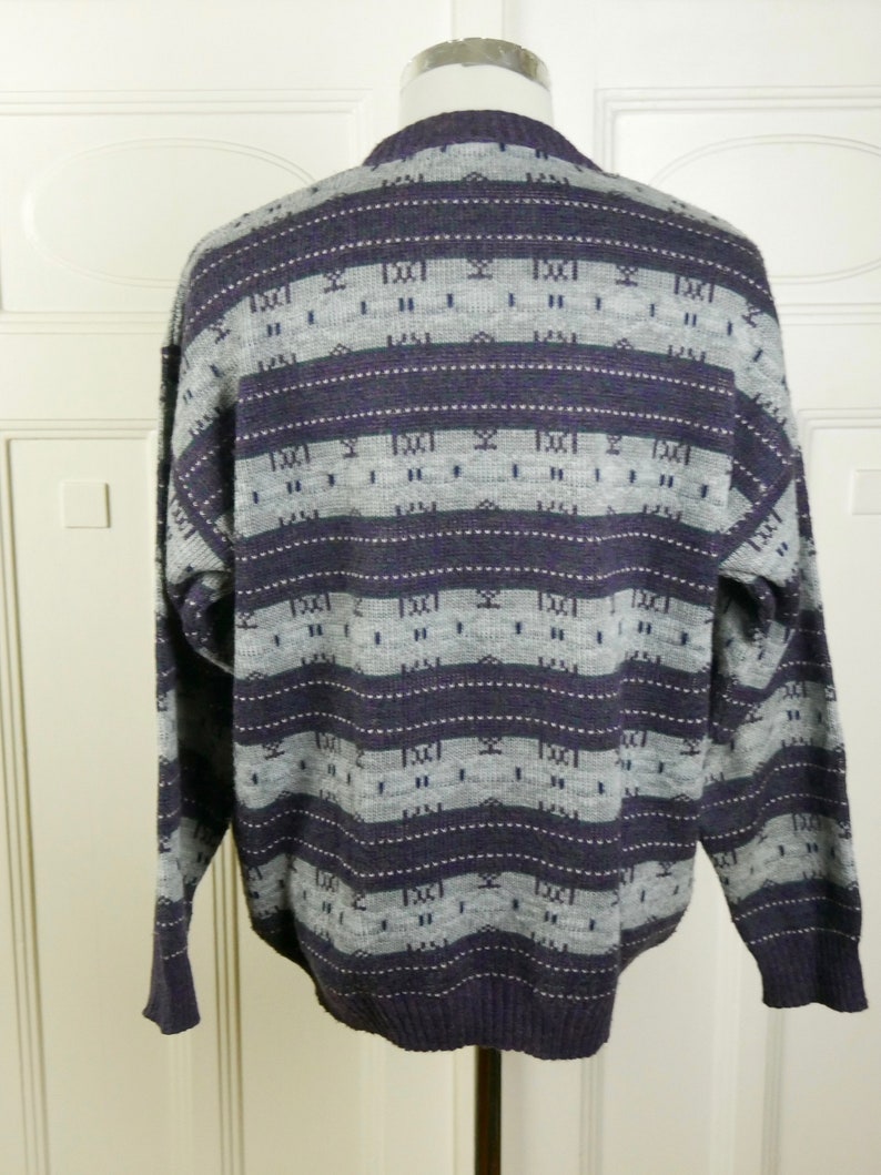 Purple & Gray Striped Sweater, 1990s European Vintage Soft Wool Blend Winter Knit Pullover: Size 42 to 44 US/UK image 6