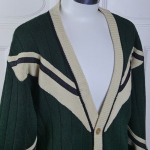 Green Cardigan, 1990s Swedish Vintage Soft Wool Knit Button-Down Bjorn Borg Tennis Sweater: Size 46 to 48 US/UK image 4