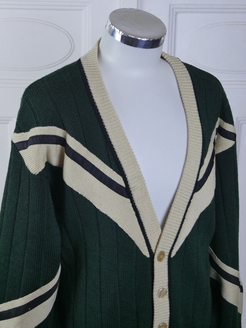 Green Cardigan, 1990s Swedish Vintage Soft Wool Knit Button-Down Bjorn Borg Tennis Sweater: Size 46 to 48 US/UK image 4