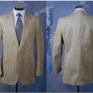 Faux Suede Blazer, Swedish Vintage Camel Tan Single-Breasted Beige Sports Coat Jacket: Size 40 US/UK