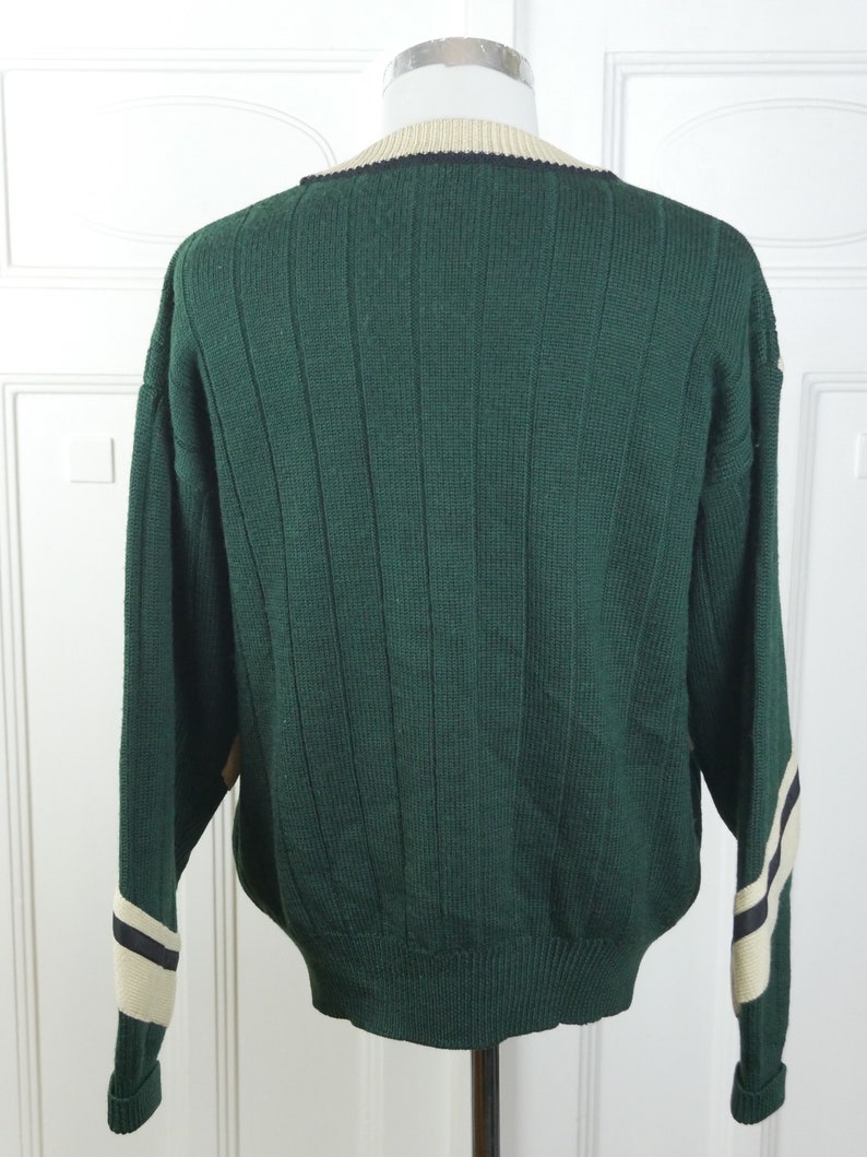 Green Cardigan, 1990s Swedish Vintage Soft Wool Knit Button-Down Bjorn Borg Tennis Sweater: Size 46 to 48 US/UK image 9