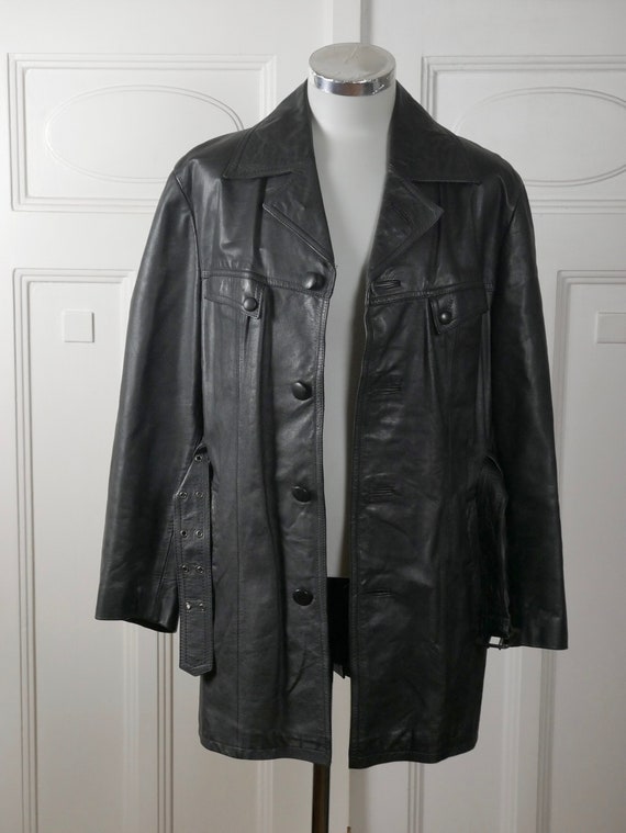 1980s Black Leather Jacket, Retro European Vintage Button-down Genuine Leather Coat: Size 42/44 US/UK - Etsy 1980s Black Leather Jacket, Retro European Vintage Button-down Genuine Leather Coat: Size 42/44 US/UK - Etsy