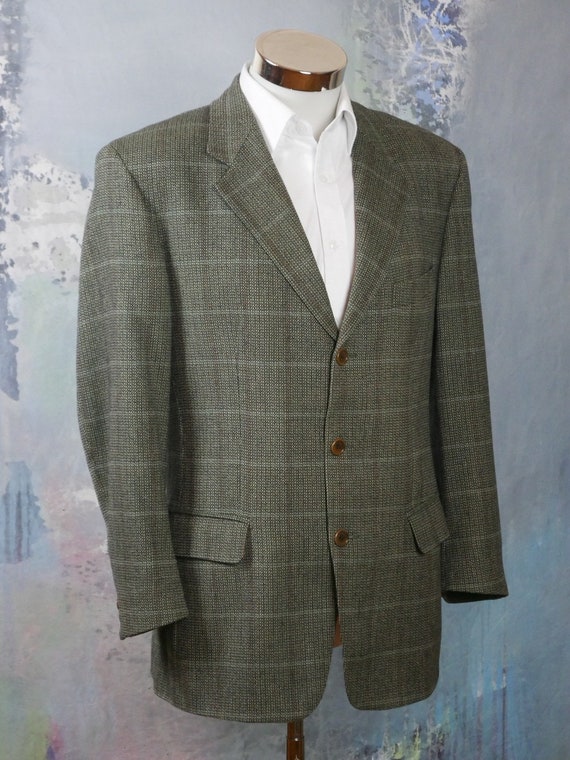 1980s Tweed Blazer, Italian Vintage Olive Green &… - image 3