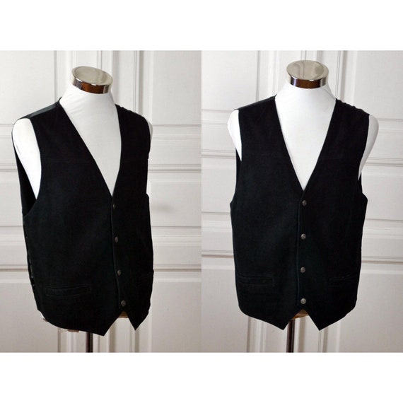 Vintage Suede Vest, 1990s European Vintage Black … - image 2