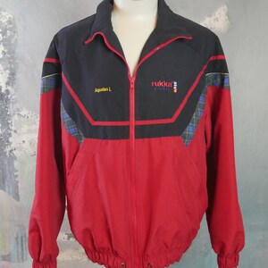 Red &Navy Blue Jacket, 1990 vintage européen Zippered Rukka Sport Brise-vent: Taille grande 40 à 42 US / UK image 6