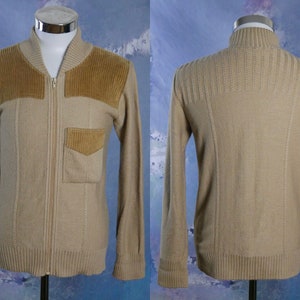 Camel Tan Jacket, 1970s European Vintage Retro Zippered Jacket with Brown Corduroy: Small (36 US/UK)