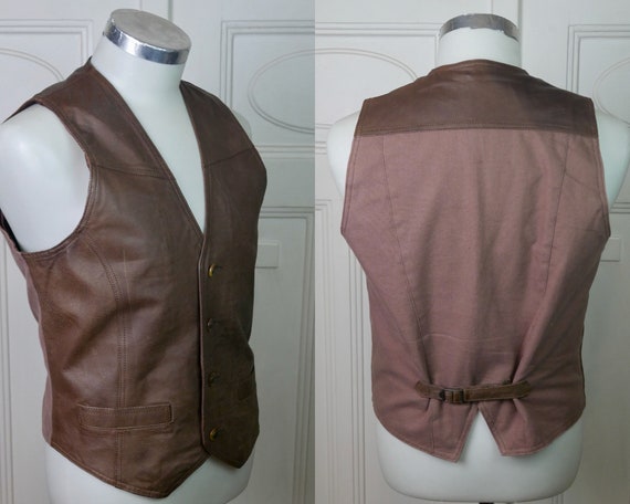 Brown Faux Leather Vest With Cotton Back, 90s Vintage Menswear - Etsy