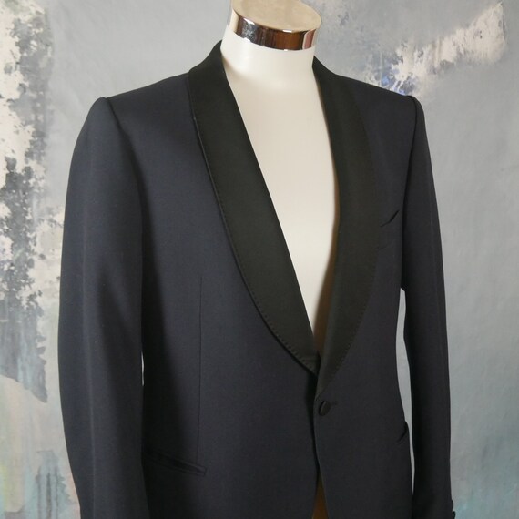 Navy Blue Tuxedo Jacket with Black Silk Shawl Collar,… Gem