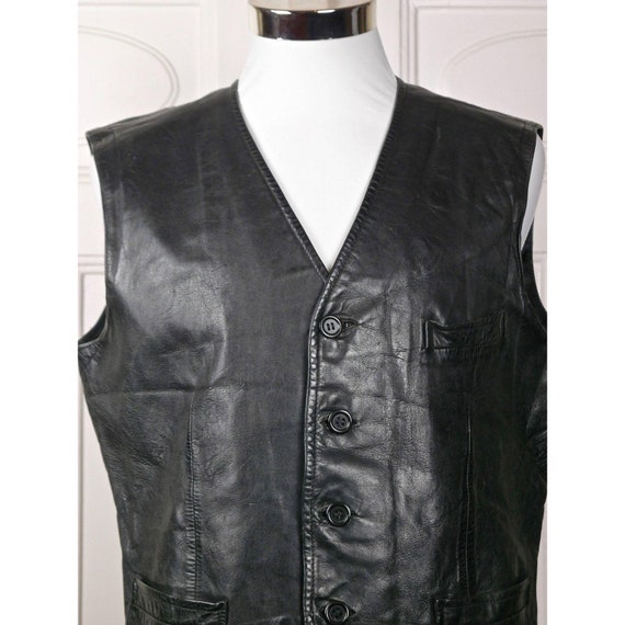 Vintage Leather Vest, 80s Western Style Black Mot… - image 3