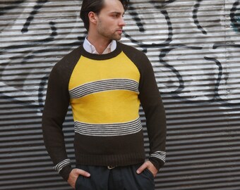 vintage mens golf sweater knitting pattern pdf mens golfing motif jumper 38-44 DK light worsted 8ply pdf instant download