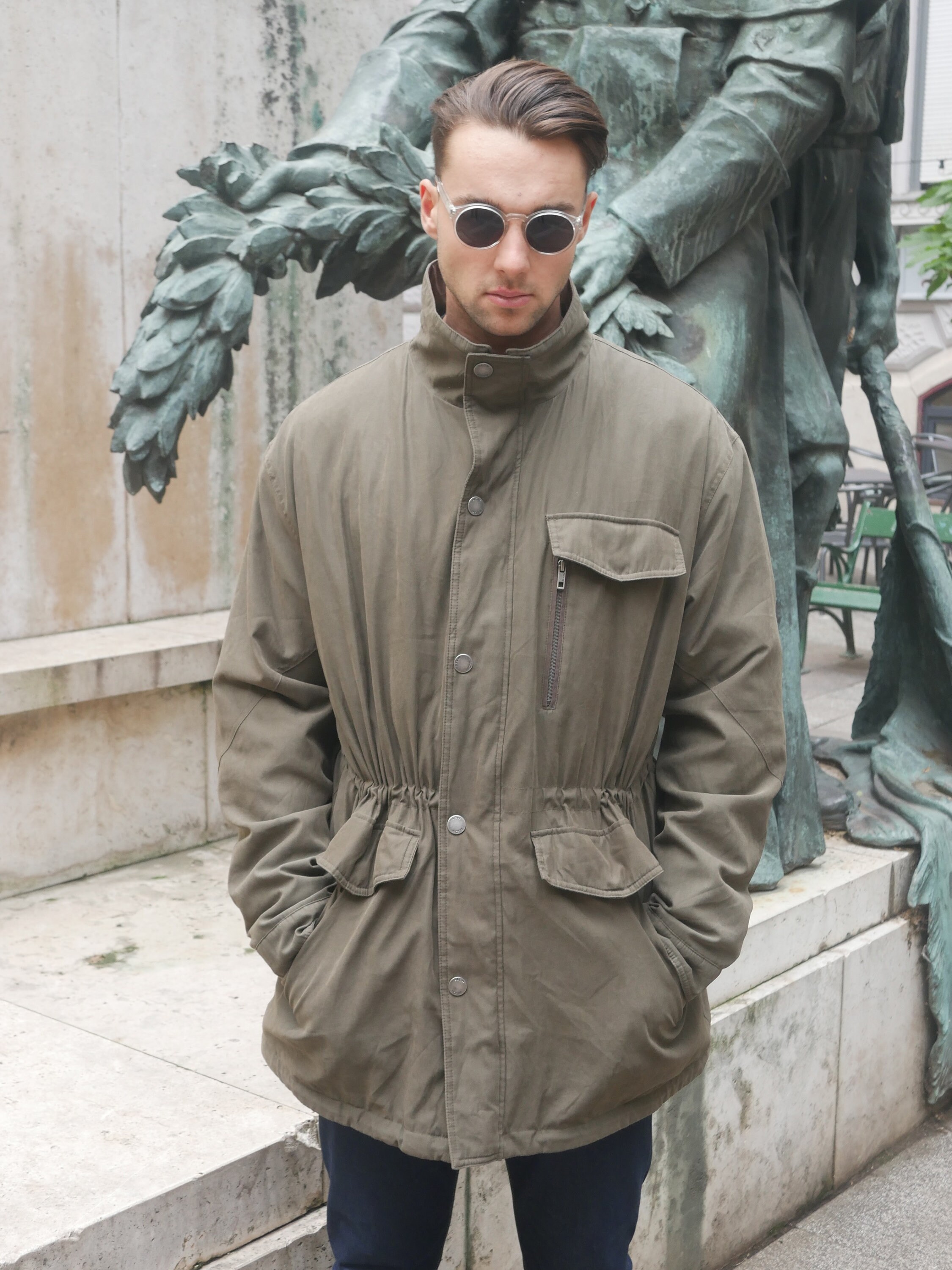 Olive Green Jacket, 1990s Italian Vintage Men's Super Soft