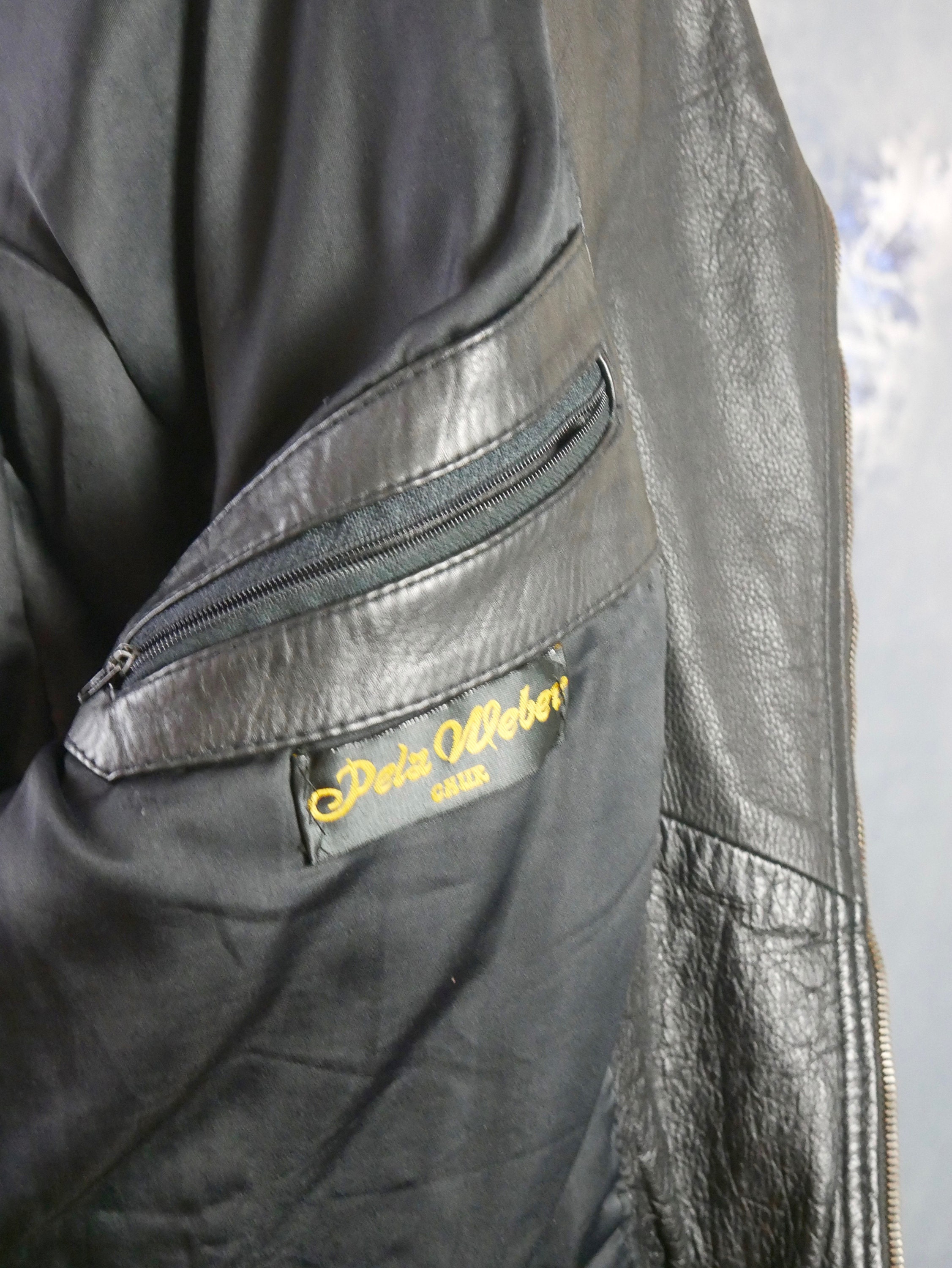 Black Leather Biker Jacket, 1980s European Vintage Zip up Black Leather Biker Jacket, 1980s European Vintage Zip up