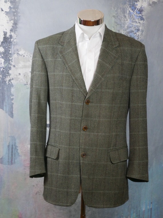 1980s Tweed Blazer, Italian Vintage Olive Green &… - image 2