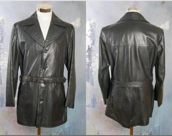 1970s Vintage Black Leather Jacket: Size Medium, Size 38 US/UK