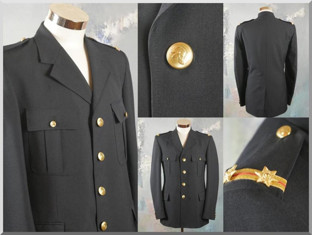 Navy Blue Military Style Jacket, Dutch Vintage Firefighter Officer