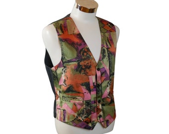 Vintage Multicolor Vest, Medium-Size Men's 1980s Waistcoat