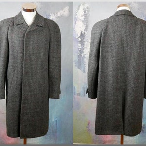 Sobretudo curto de tweed tamanho 44, casaco de lã cinza vintage europeu 80s com padrão xadrez sutil, roupa masculina retrô de inverno, tamanho 44S