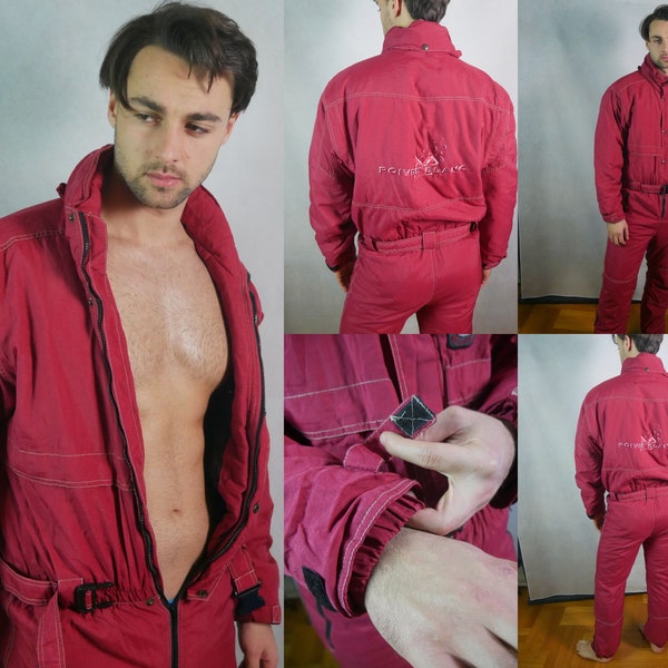 Vintage Ski Suit, 80s Red Alpine Downhill Snowsuit: Size Large, 42 US/UK