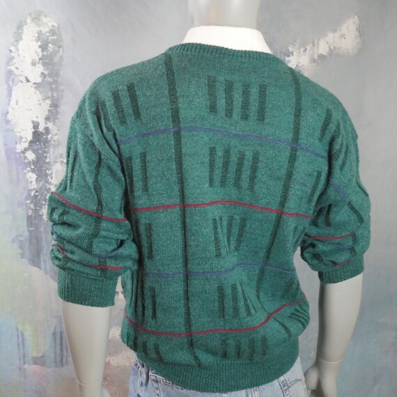 1980s Turquoise Green Crew Neck Sweater with Bloc… - image 8
