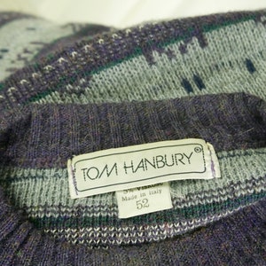 Purple & Gray Striped Sweater, 1990s European Vintage Soft Wool Blend Winter Knit Pullover: Size 42 to 44 US/UK image 7