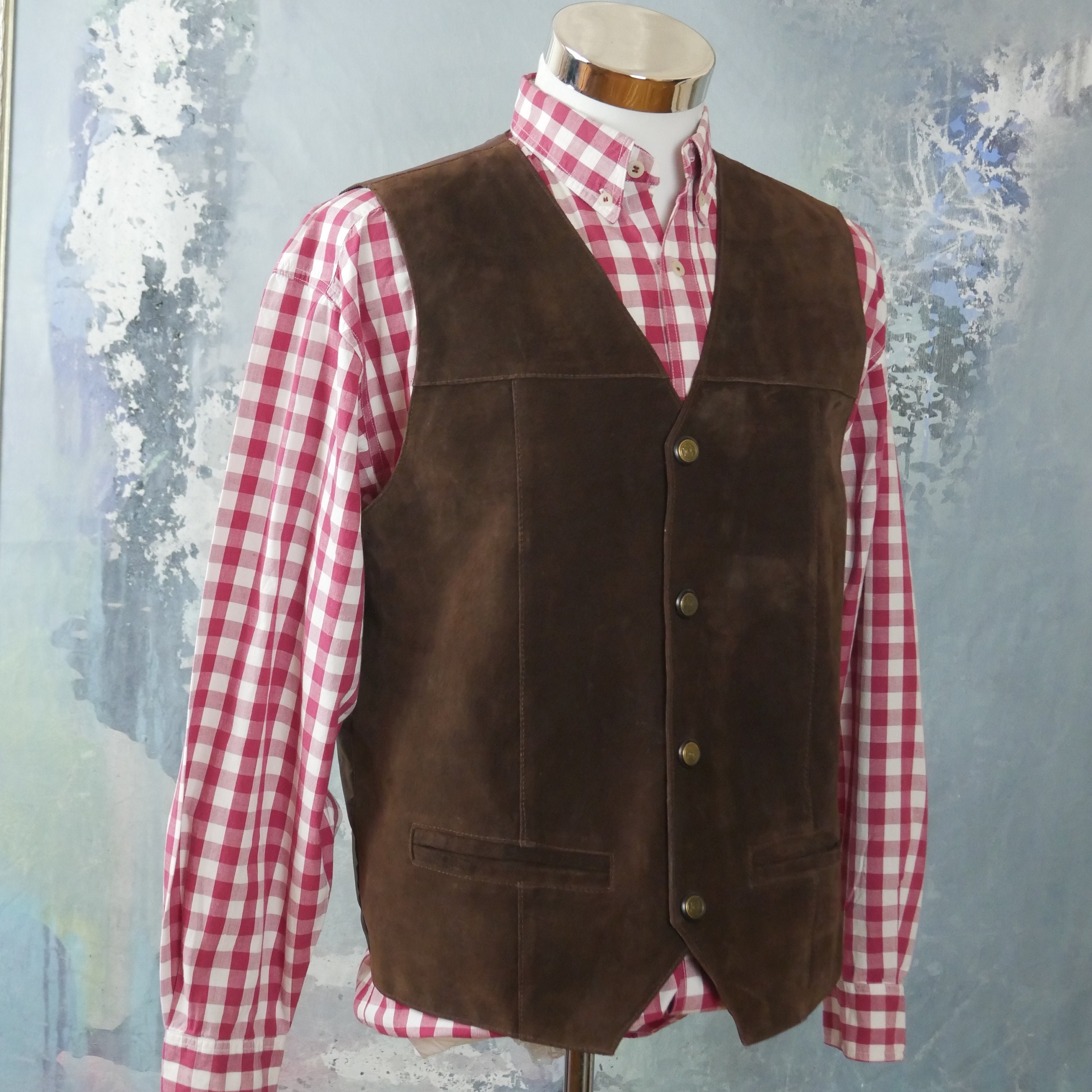 Retro Brown Suede Vest Extra Large Genuine Leather Waistcoat Etsy