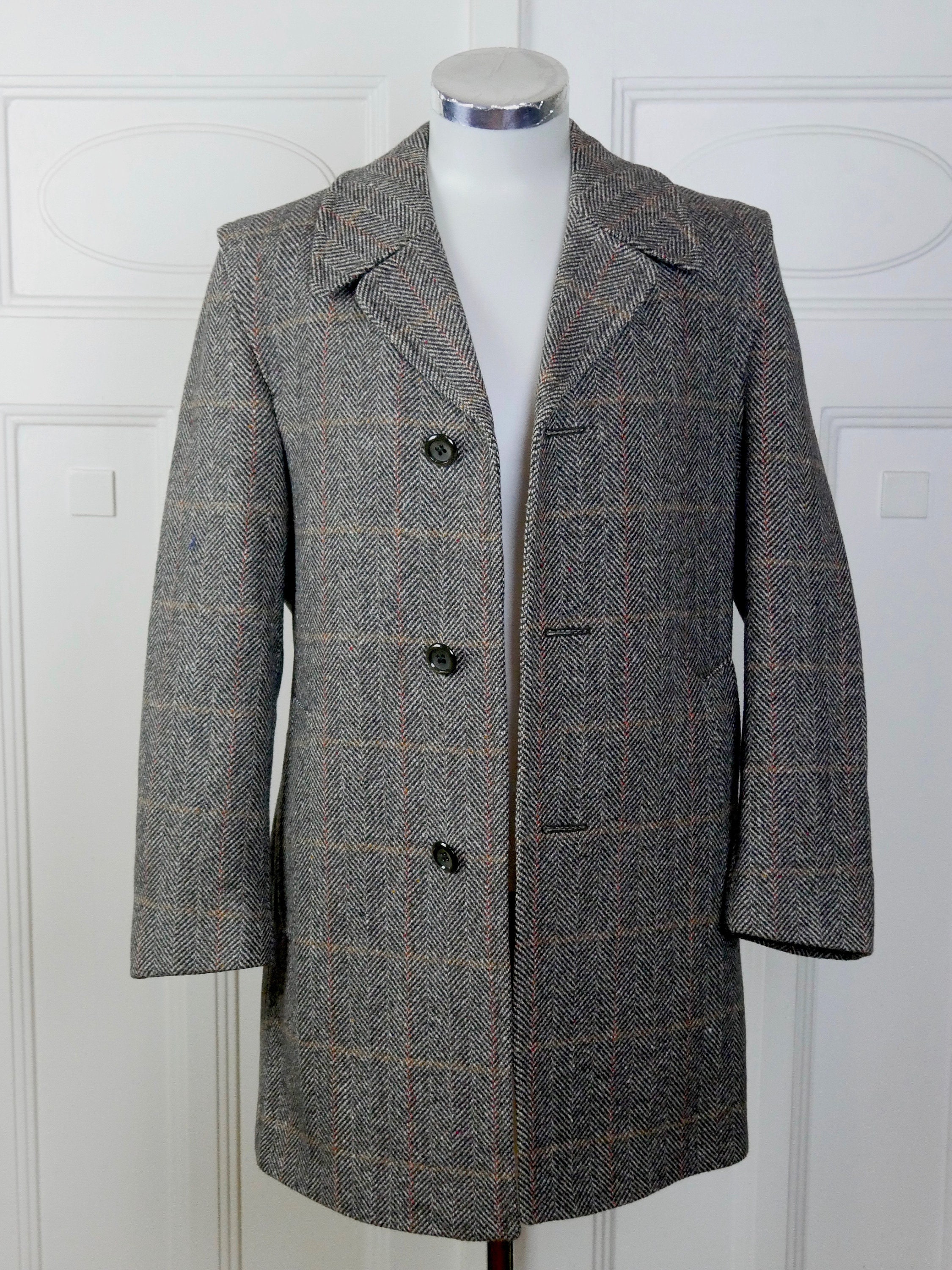 Brown Tweed Coat European Vintage Wool Blend Herringbone with | Etsy