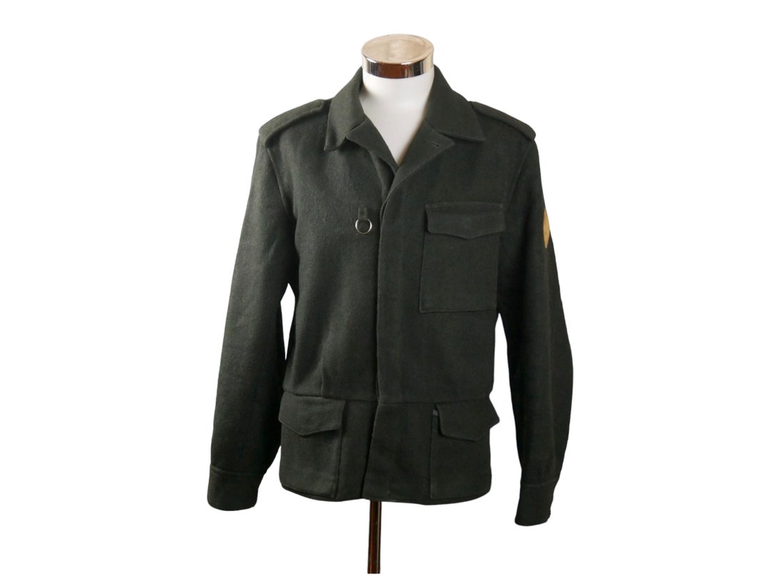 Dark Green Wool Hunting Jacket, 80s Vintage Mens Outdoorwear, Size 40