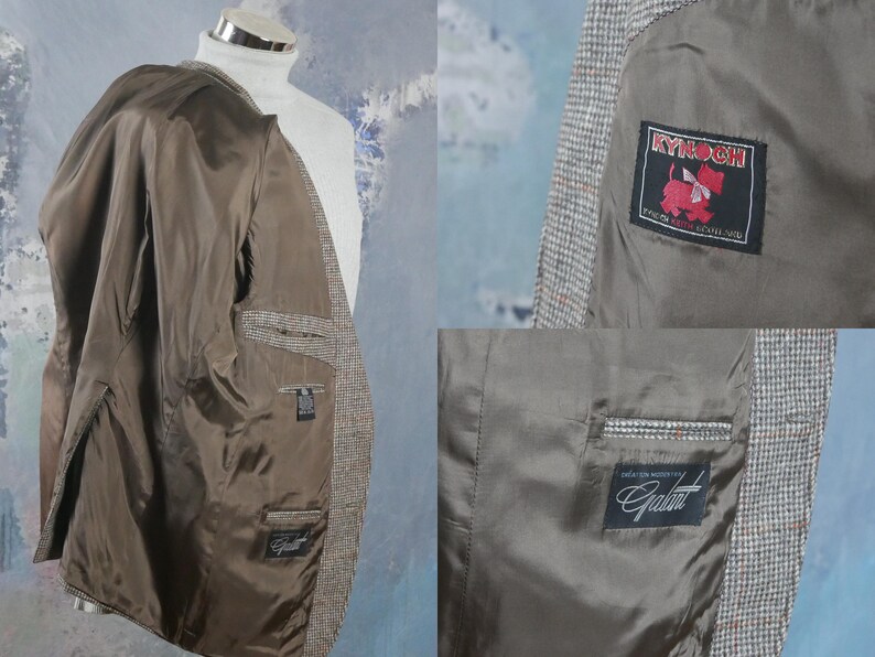 Light Brown Tweed Blazer Scottish Wool Vintage Single-Breasted Sports Coat Jacket 40 USUK Large