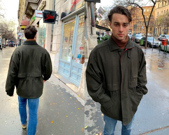 Olive Green Wool Jacket, 90s European Vintage Coat, Size XL, 46 to 