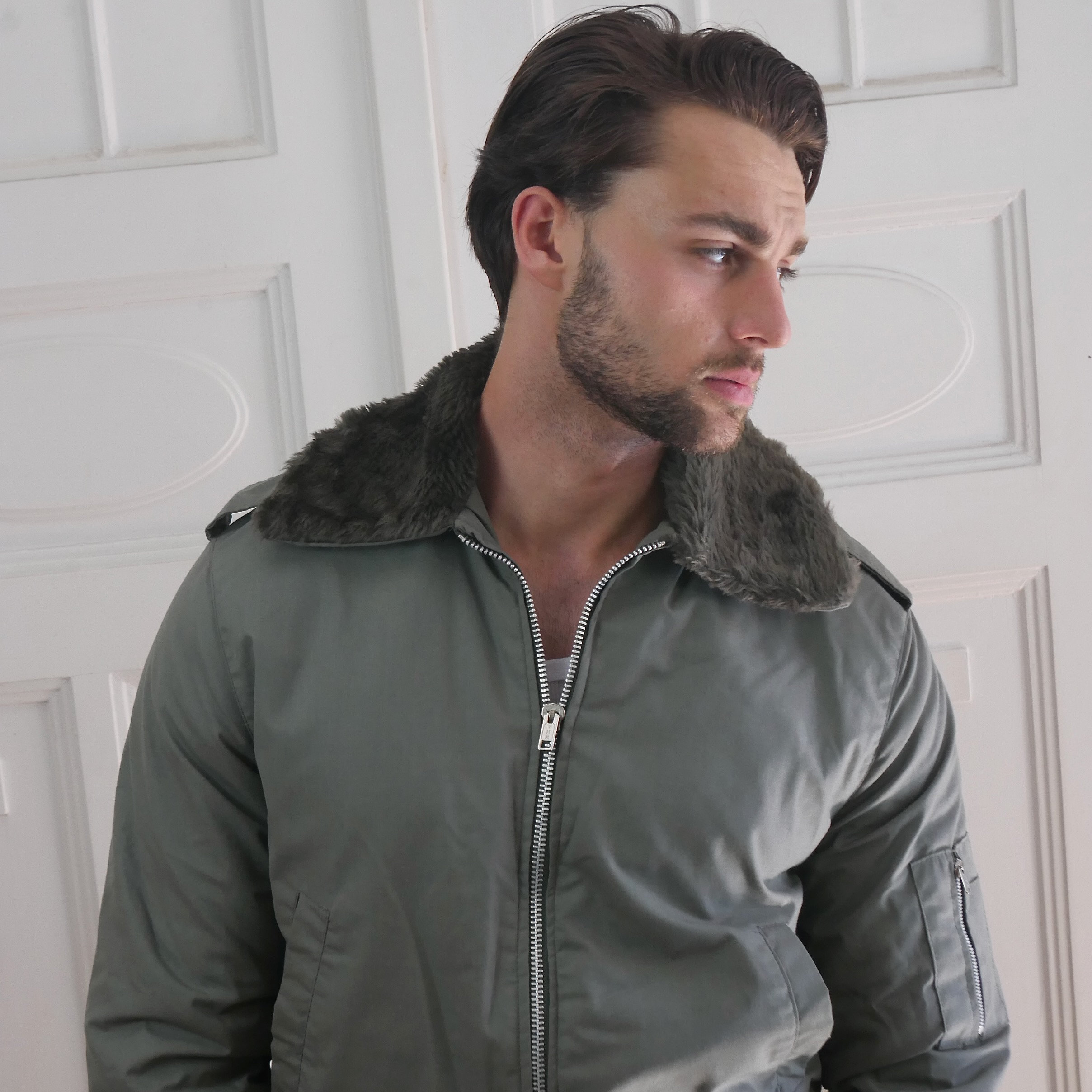 Retro Flight Jacket, Israeli Vintage Sage Gray Bomber Jacket W