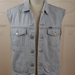 1980er Jeans Weste, Vintage Baumwolle Blau Jeans Weste: XL 46 bis 48 US/UK Bild 2