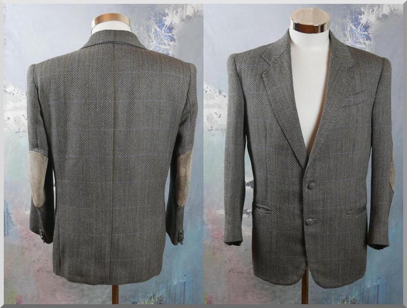 Vintage Gianfranco Ruffini Grey Herringbone Tweed Camel Hair Blend Blazer Jacket