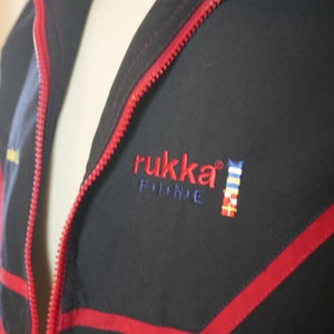 Red &Navy Blue Jacket, 1990 vintage européen Zippered Rukka Sport Brise-vent: Taille grande 40 à 42 US / UK image 5