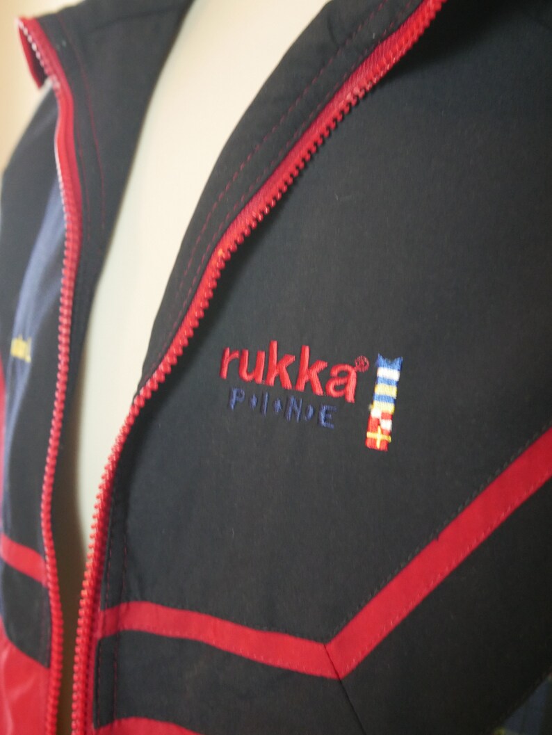 Red &Navy Blue Jacket, 1990 vintage européen Zippered Rukka Sport Brise-vent: Taille grande 40 à 42 US / UK image 5