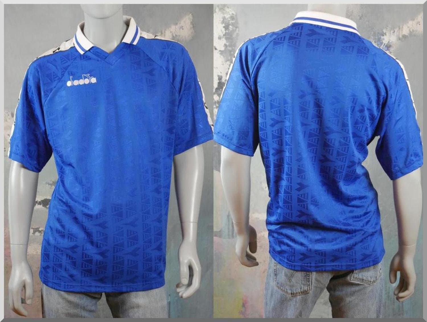 1990s Blue Short-sleeve Football Shirt, Italian Vintage Diadora
