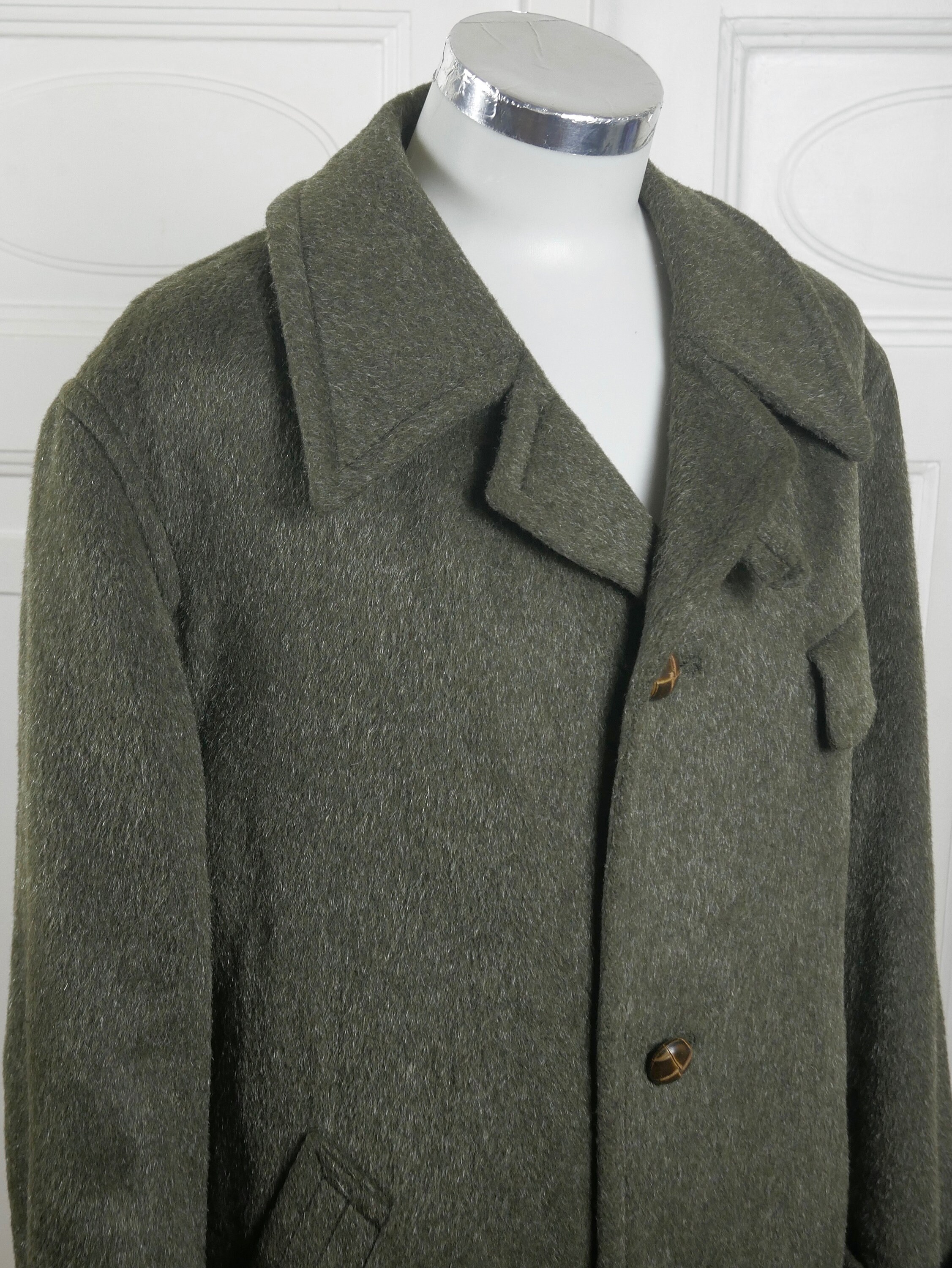 Olive Green Wool Overcoat 1980s German Vintage Car Coat with | Etsy