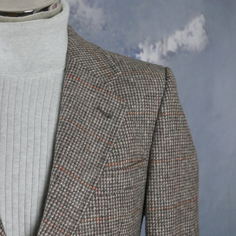 Light Brown Tweed Blazer Scottish Wool Vintage Single-Breasted Sports Coat Jacket 40 USUK Large