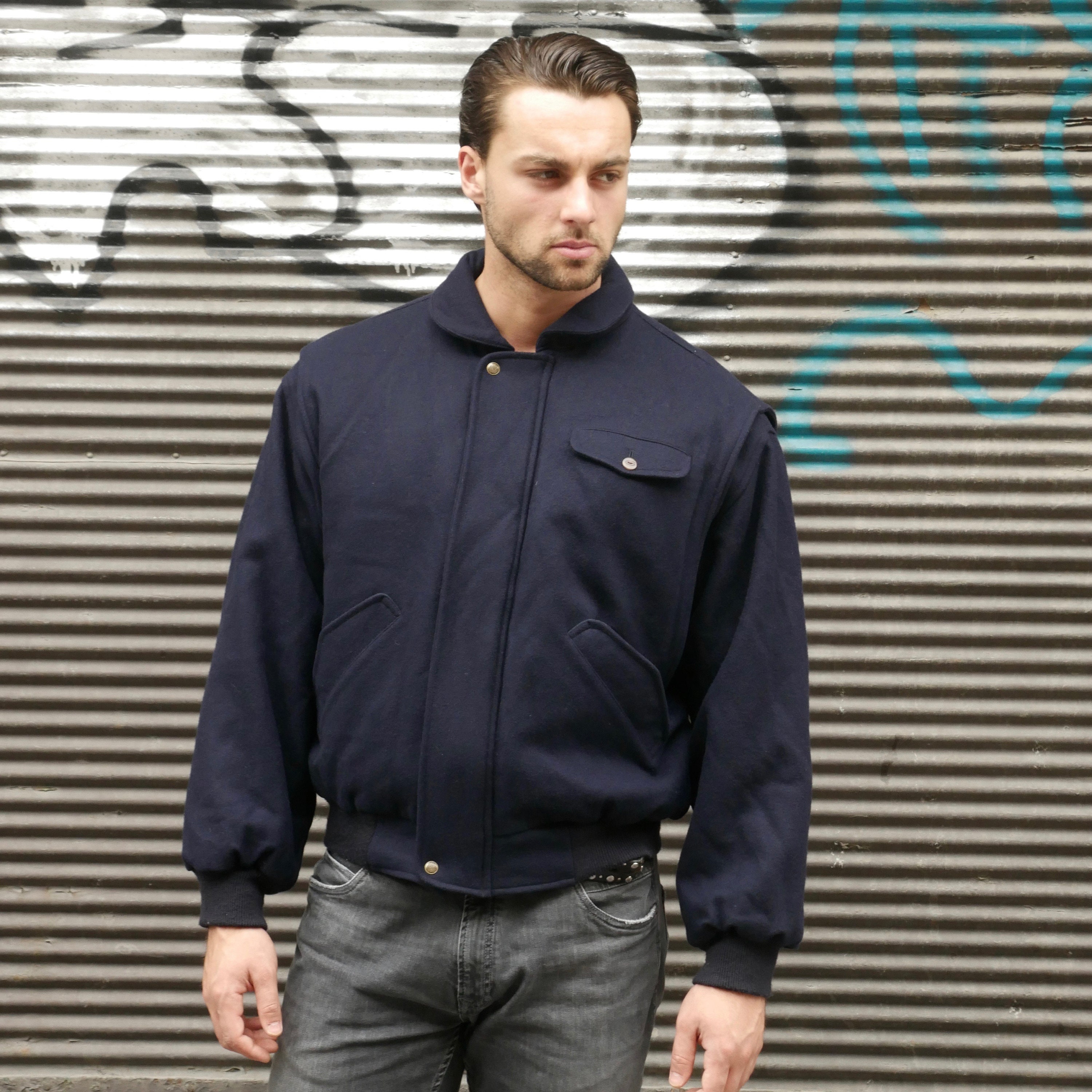 Blue Wool Jacket, 1990s Vintage Gant Reversible: Size 42 US