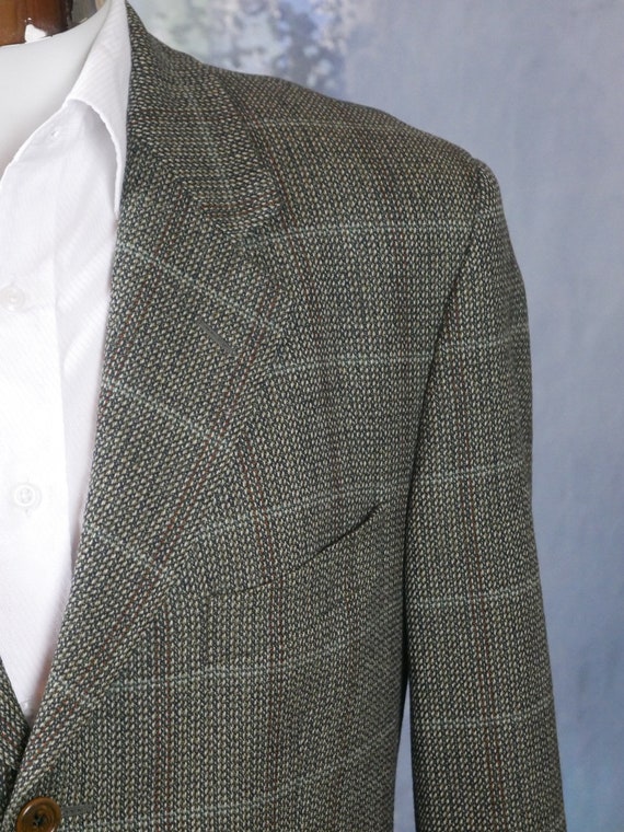 1980s Tweed Blazer, Italian Vintage Olive Green &… - image 5