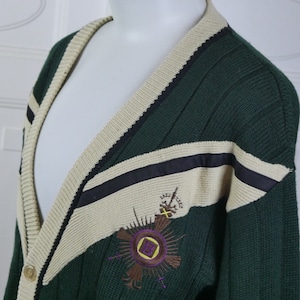 Green Cardigan, 1990s Swedish Vintage Soft Wool Knit Button-Down Bjorn Borg Tennis Sweater: Size 46 to 48 US/UK image 6