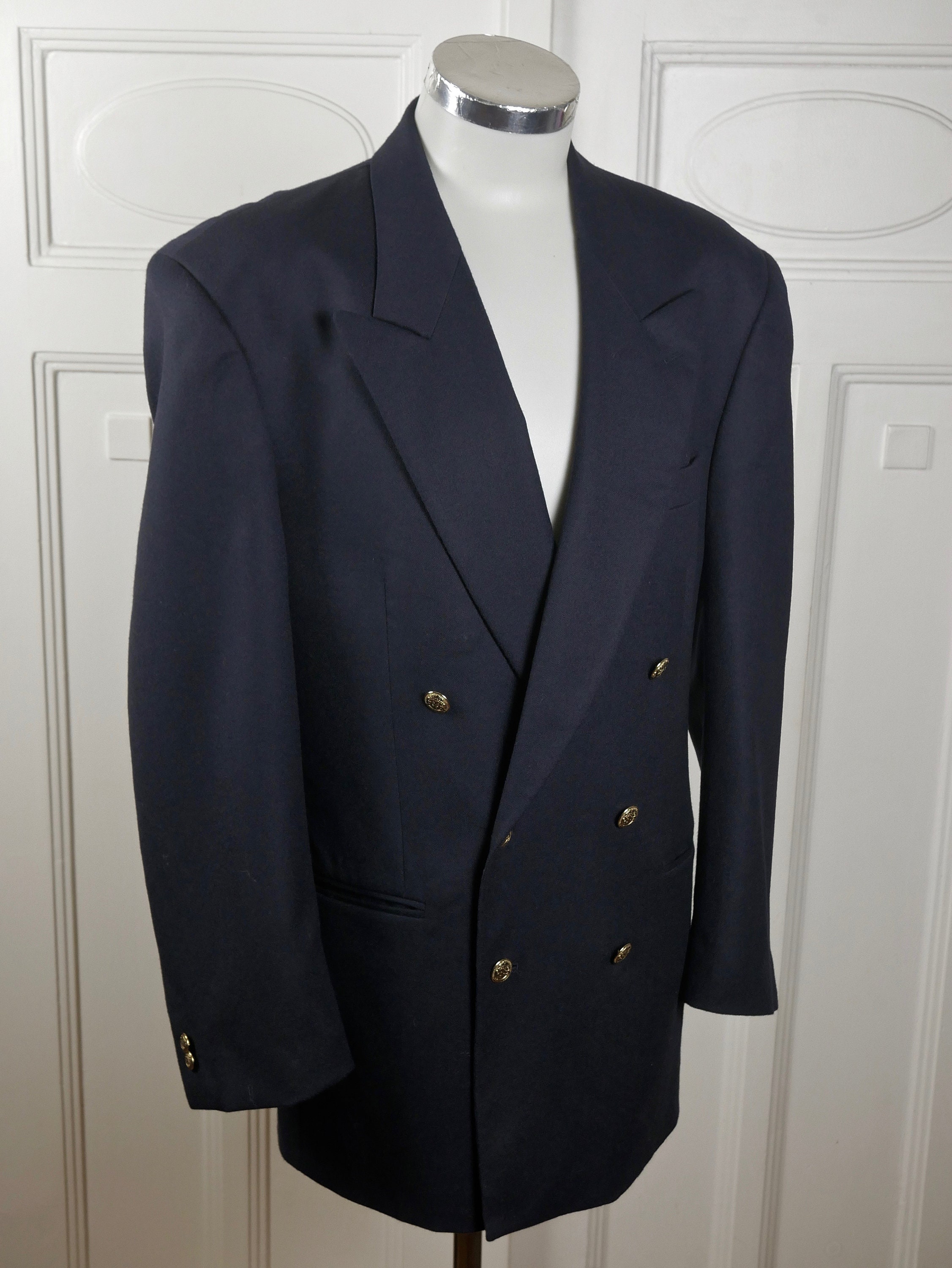 Navy Blue Double-Breasted Blazer European Vintage Wool Jacket | Etsy