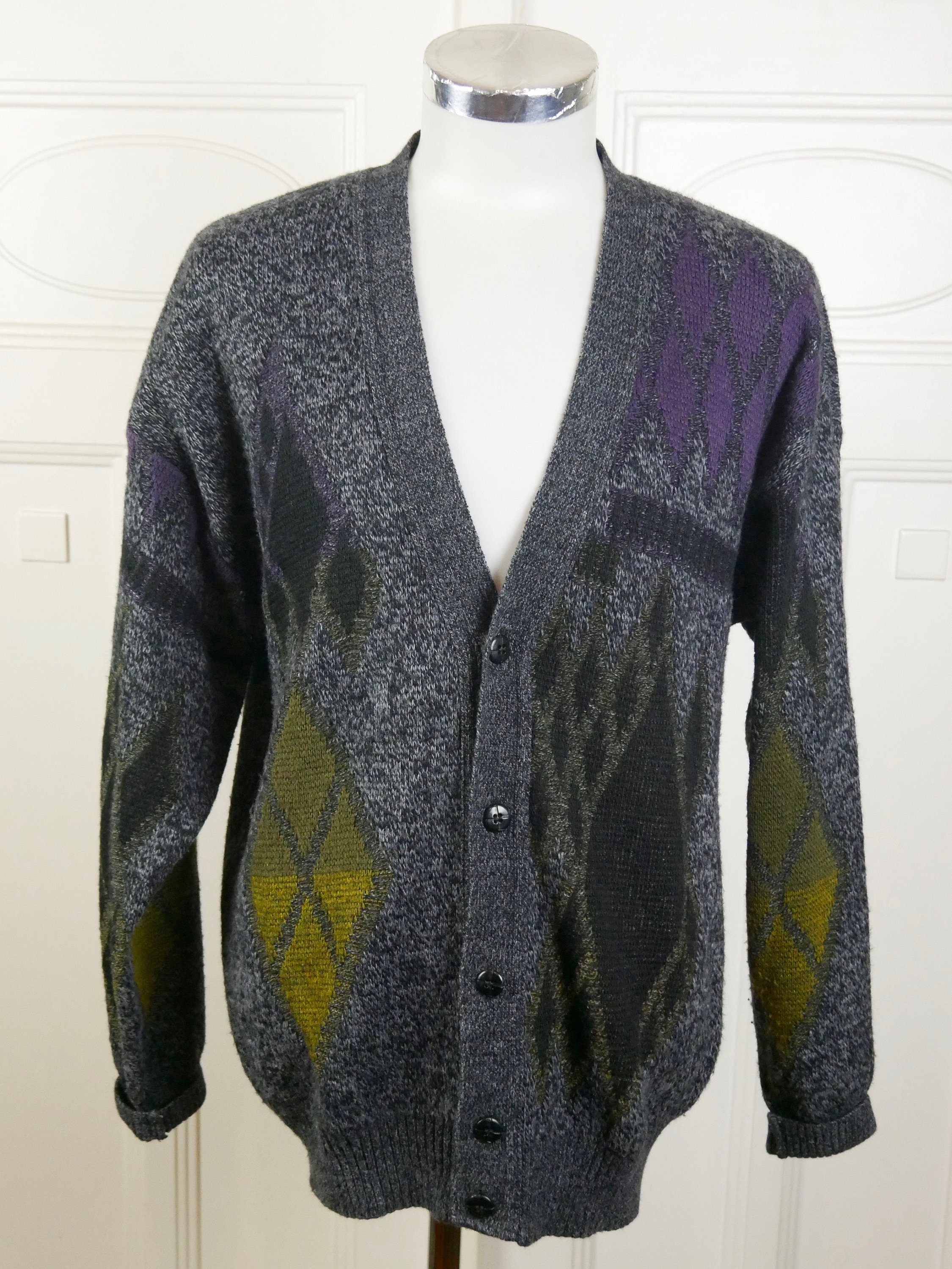 Vintage Cardigan 1980s Charcoal Gray Soft Wool Blend Knit - Etsy